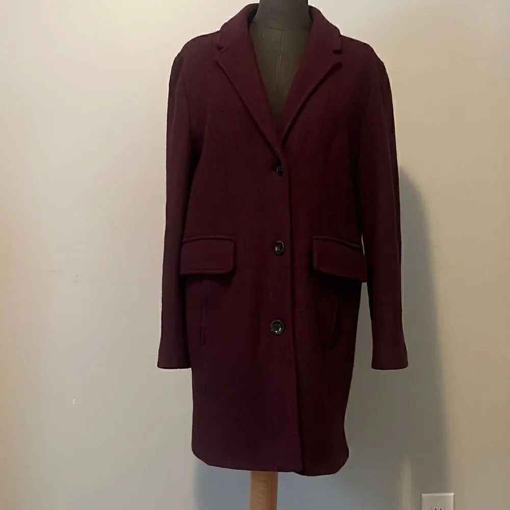 Lands' End Women's Brown Wool Blend Button Front Coat